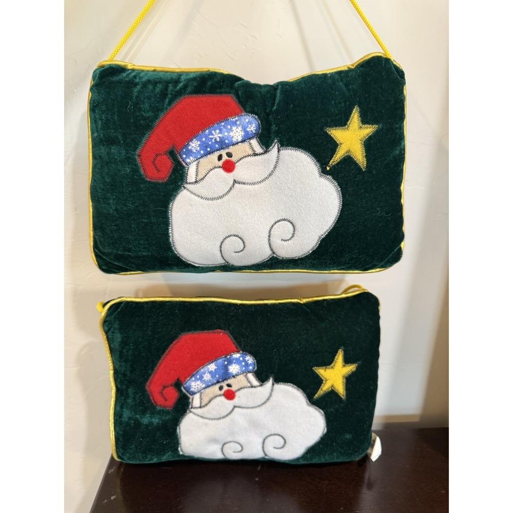 Set Of 2 Christmas Holiday Santa Pillows with Gold Rope Finish ~ 6.6 x 10"
